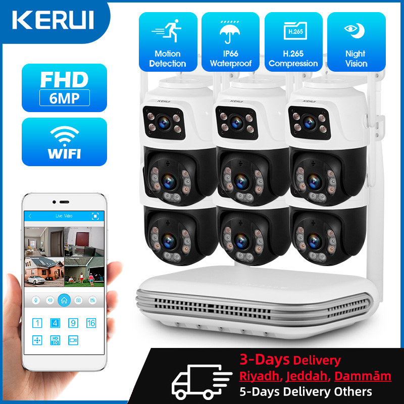 Home Security Systems Wireless - KERUI Impermeable 6MP HD Inalámbrico Doble