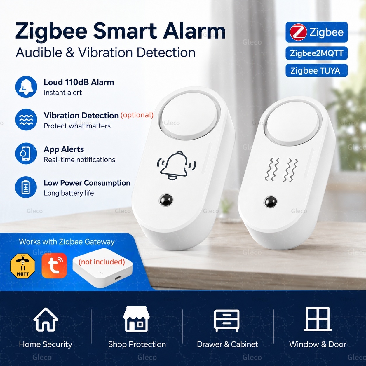 Home Security Options - Alarma con Sirena Zigbee de 110dB,