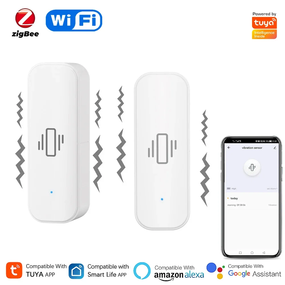 Home Security App - Sensor de vibración inteligente Tuya WiFi/Zigbee,